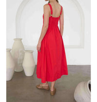 Moon River - Button Detail Pleated Waist Sleeveless Midi Dress