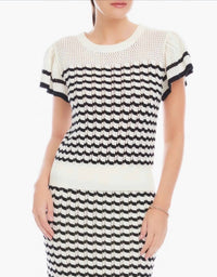 Fifteen Twenty - Uma Stripe Pointelle Cotton Blend Sweater
