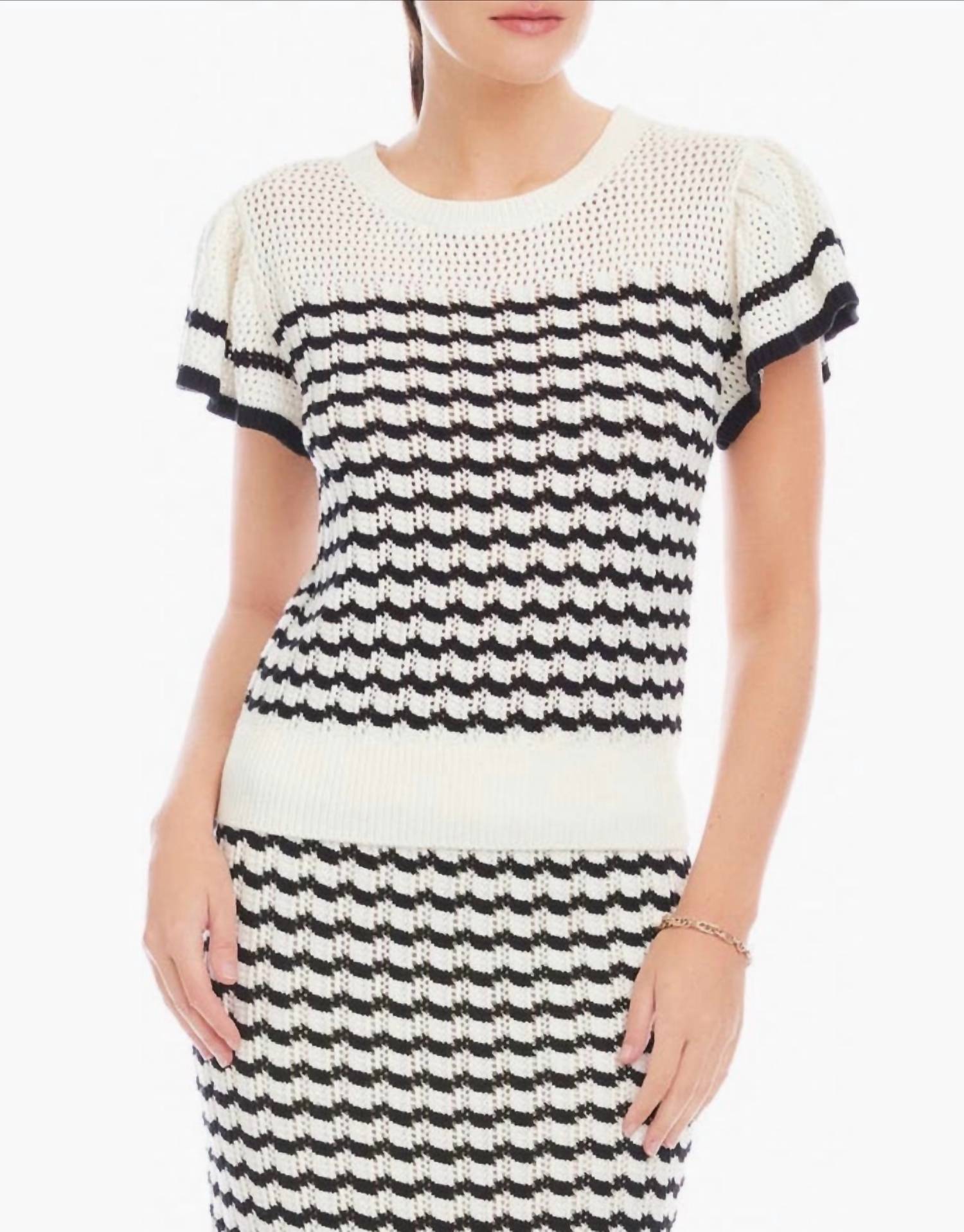 Fifteen Twenty - Uma Stripe Pointelle Cotton Blend Sweater