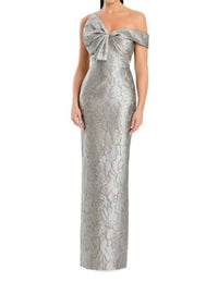 DAYMOR Back Slit One-shoulder Bow Dress in taupe gold - women's dress