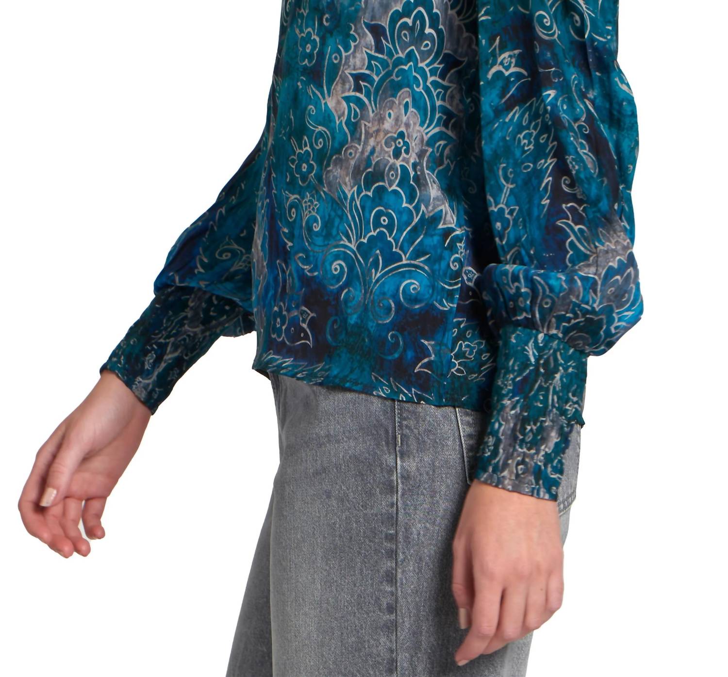 Apny - Puff Shoulder Button Front Top