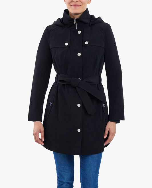 London Fog - Zip Front High-neck Hooded Trench Coat