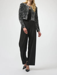 Joseph Ribkoff Sequined Velvet Cropped Jacket in black silver - women's jacket - view 4