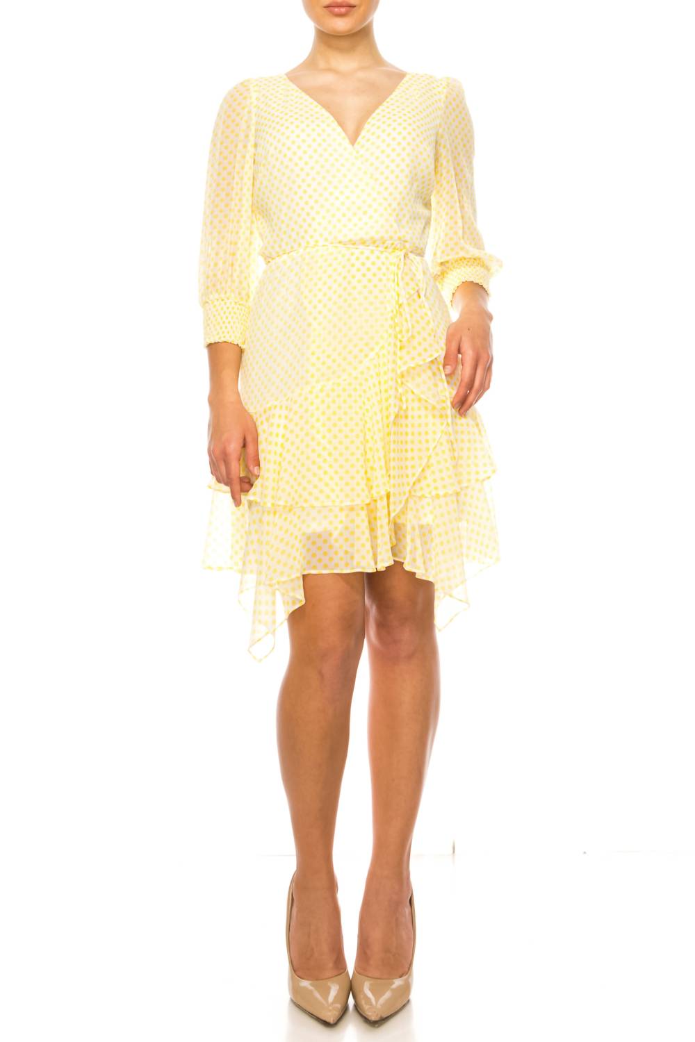 Maison Tara - Two-tier Faux Wrap Print Dress