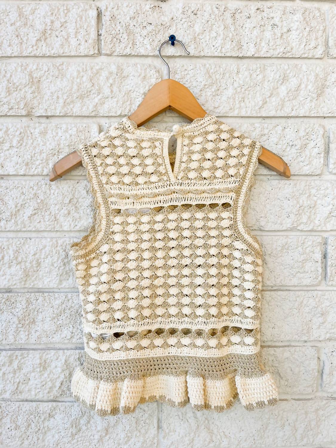 Zimmermann Wanderlust Crochet Sleeveless Tank Top in metallic gold cream - women's tank top - alternate view