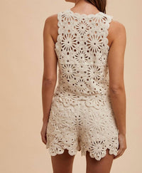 Anniewear - Bohemian Sol Crochet Tank Top And High-waisted Shorts Set