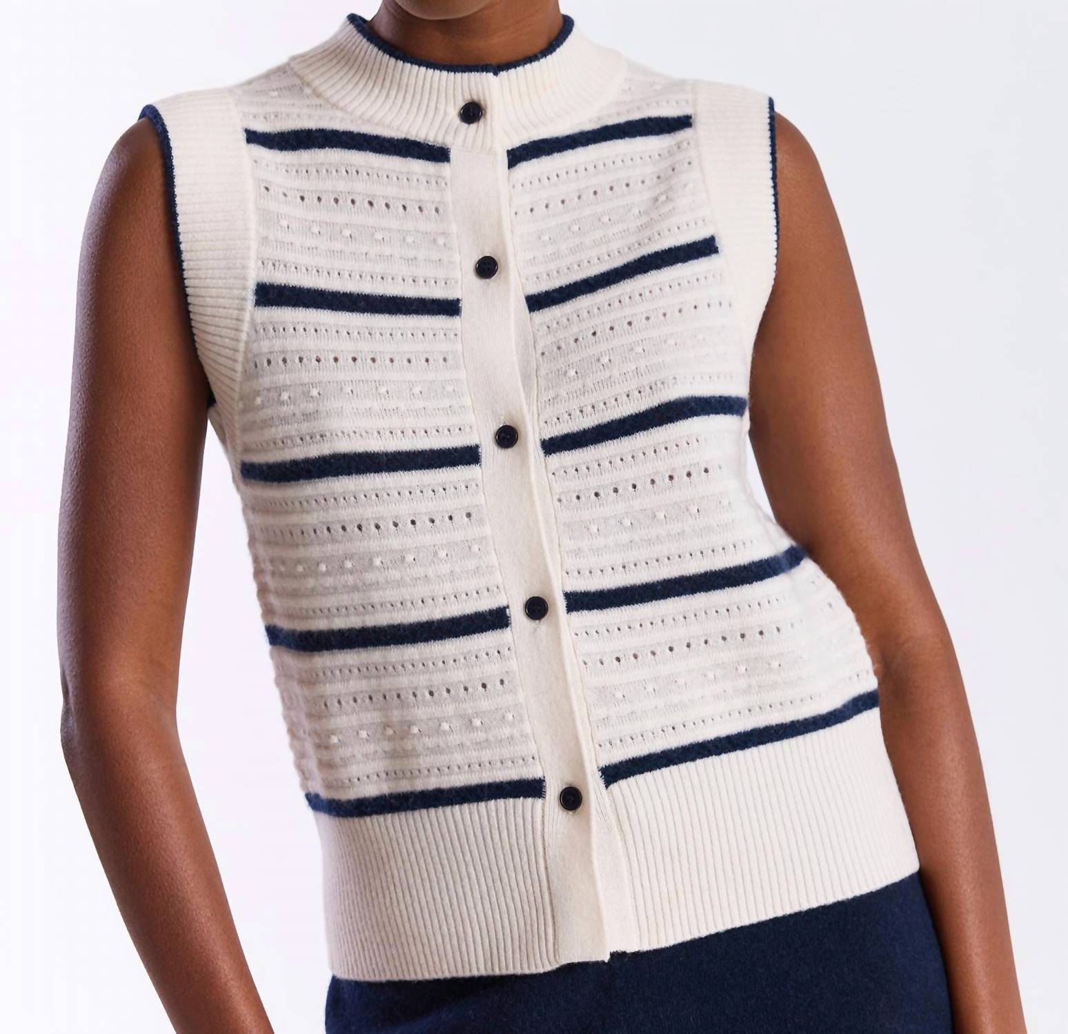 Brodie Cashmere Taylor Cashmere Tank Top in navy white - women's tank top - detail view