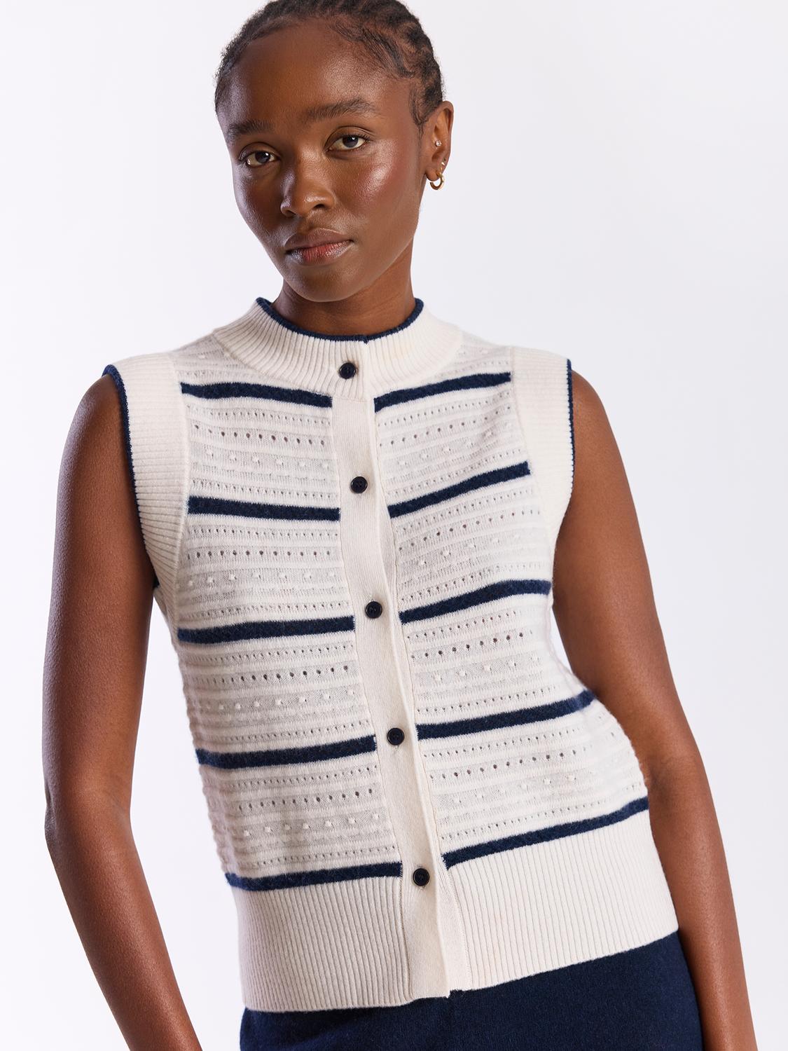 Brodie Cashmere Taylor Cashmere Tank Top in navy white - women's tank top - alternate view