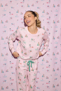PJ Salvage Peace & Pawlidays Dog Print Pants Set in pink - women's intimate - alternate view