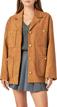 English Factory - Padded Shoulder Suede Jacket