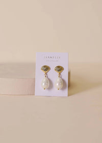 Jaxkelly - Women's Seashell Pearl Drop Earrings