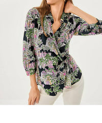 Lilly Pulitzer Casia Wrap Tunic in onyx pb anniversary toile - women's shirt - detail view