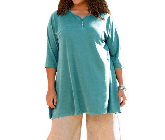 On The Plus Side - Jersey Henley 3/4 Sleeve Tunic - Plus