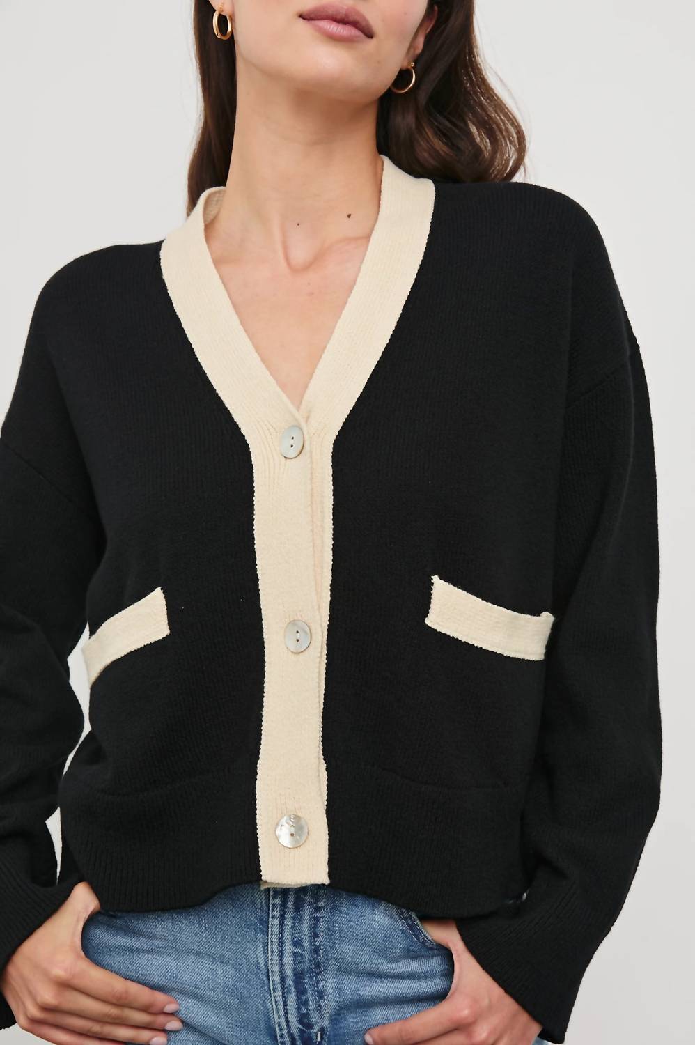 Rails Geneva Cardigan in black ivory 1 - women's cardigan - detail view