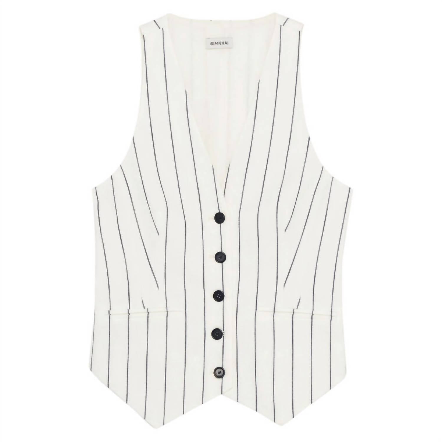 SIMKHAI Sabina Button-front Vest in midnight stripe - women's jacket - alternate view