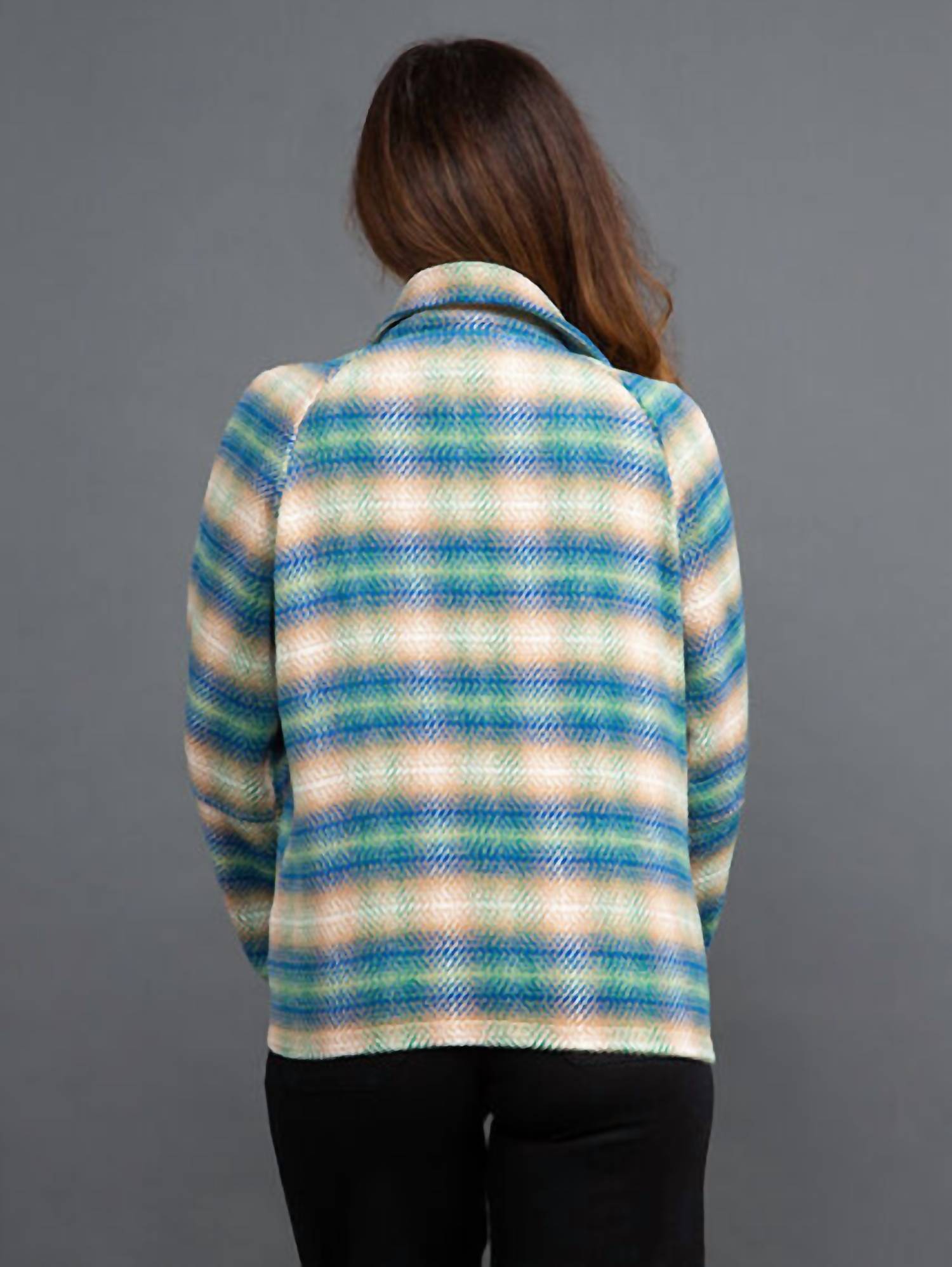 Papa Fashions - Plaid Tweed Zip Up Jacket
