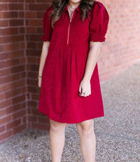 Jade Front Zip Darts Dress in red - women's dress