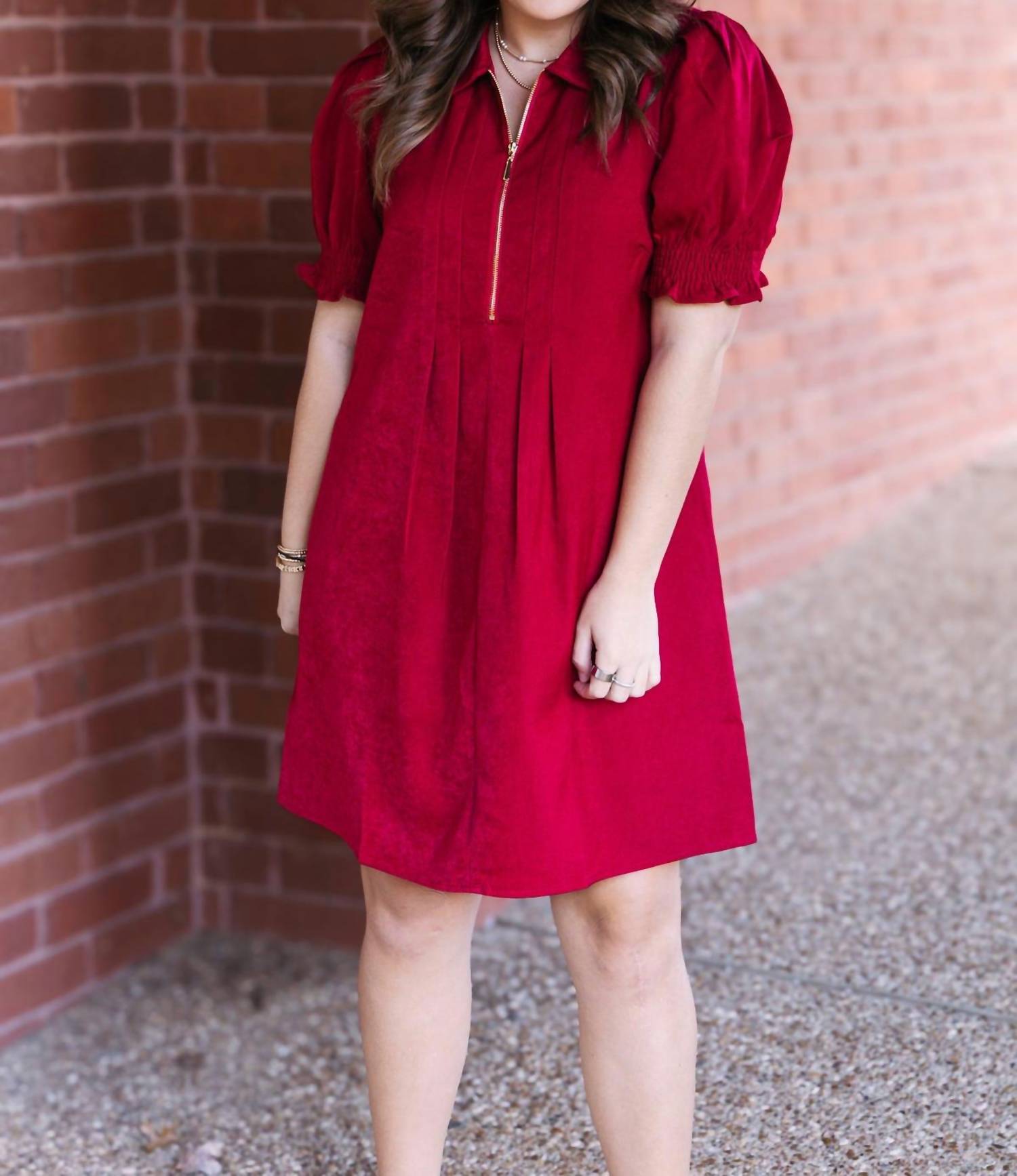 Jade Front Zip Darts Dress in red - women's dress
