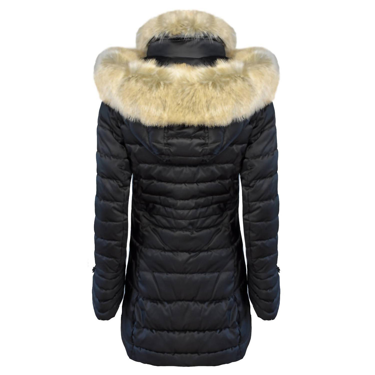 WOMEN'S QUILTED FAUX FUR HOOD PUFFER JACKET COAT