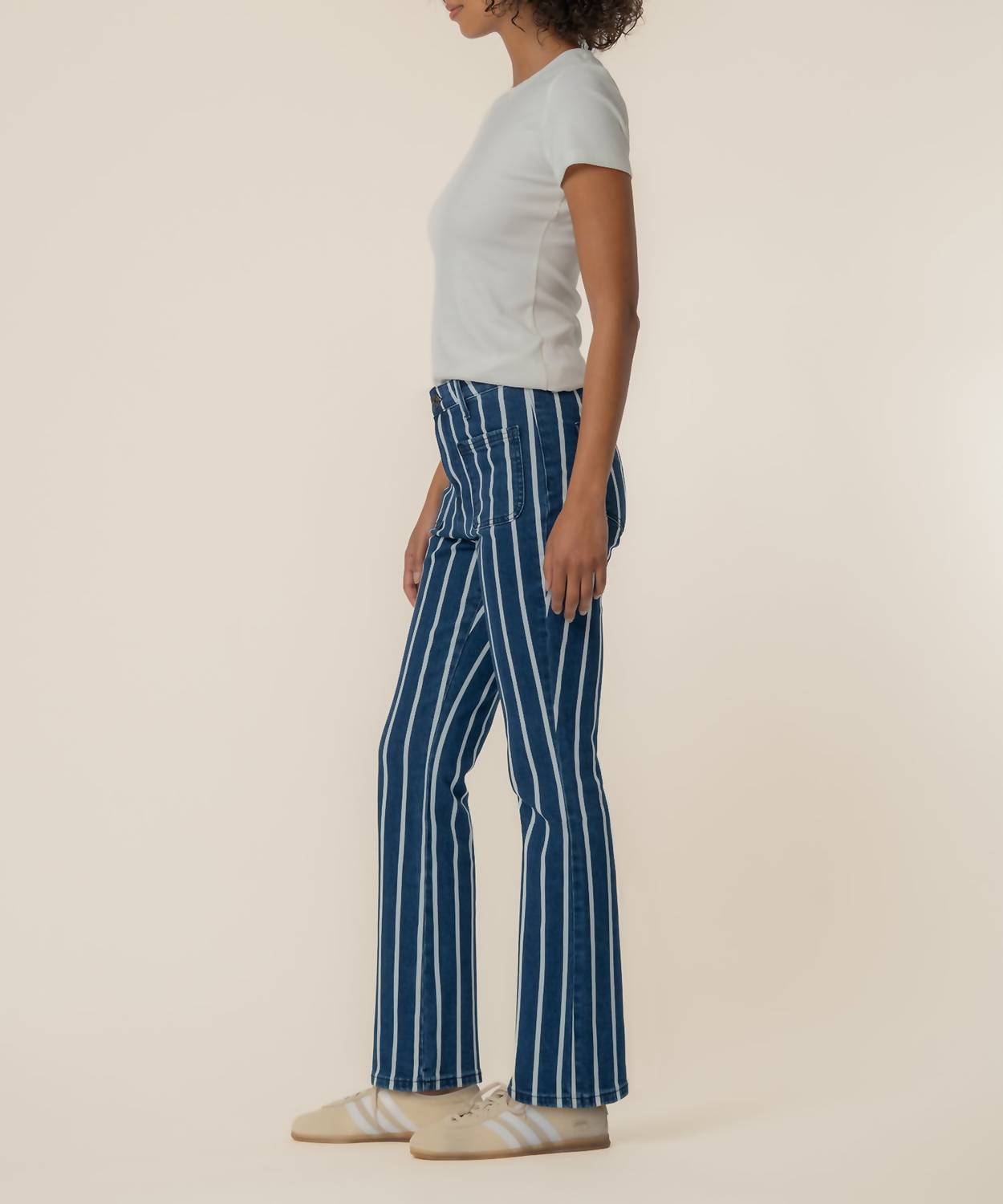 KUT FROM THE KLOTH Kelsey High Rise Ankle Flare Jean in indigo white - women's jeans - detail view