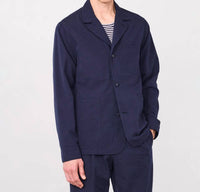 Officine Générale Sycamore Seersucker Overshirt in dark navy - men's shirt - detail view