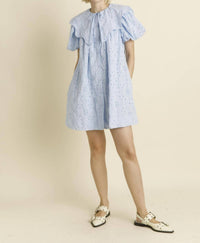 Aureum - White Cotton Eyelet Scallop Collar Dress