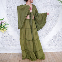 Karma Nepal Crafts - Flowy Cotton Tiered Skirt And Ruffle Sleeve Top Set