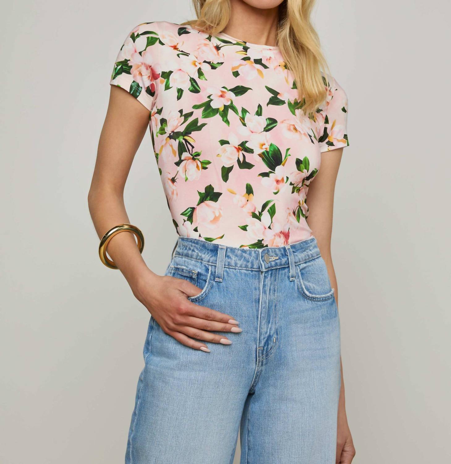 L'Agence - Ressi Short Sleeve Rose Print Tee