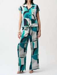Joseph Ribkoff - Satin Geometric Print Wide Leg Pull-on Pants