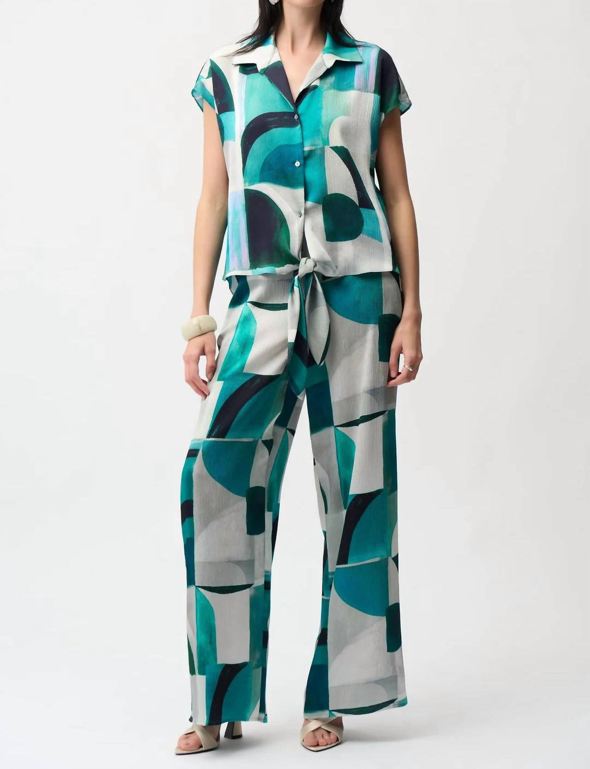 Joseph Ribkoff - Satin Geometric Print Wide Leg Pull-on Pants