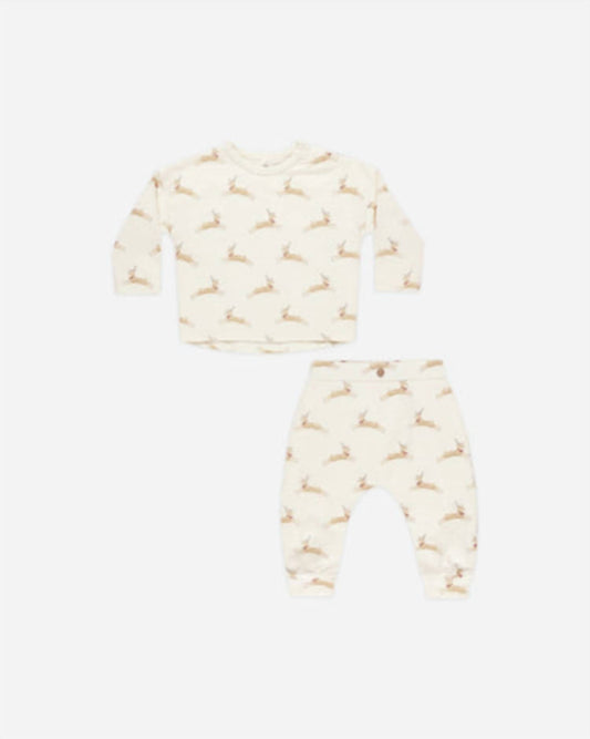 Rylee + Cru - Kid's Long Sleeve Reindeer Top And Pant Pajama Set