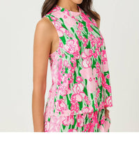 Lilly Pulitzer Anya Sleeveless Top in putting green hannah engineered - women's blouse - alternate view