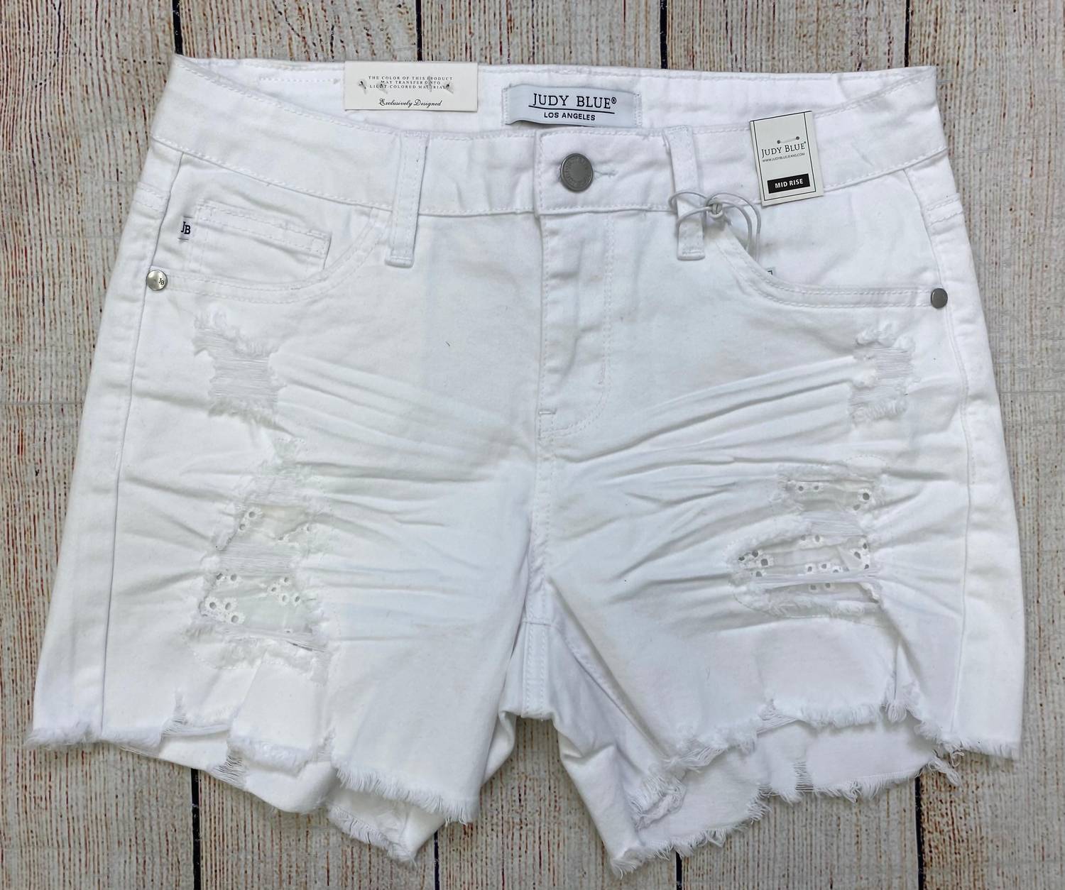 Judy Blue Women's Distressed With Lace Patch Shorts in white - women's shorts