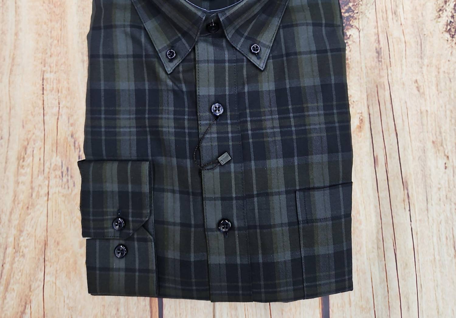 F/X Fusion Men's Long Sleeve Plaid Shirt in navy - men's shirt - detail view