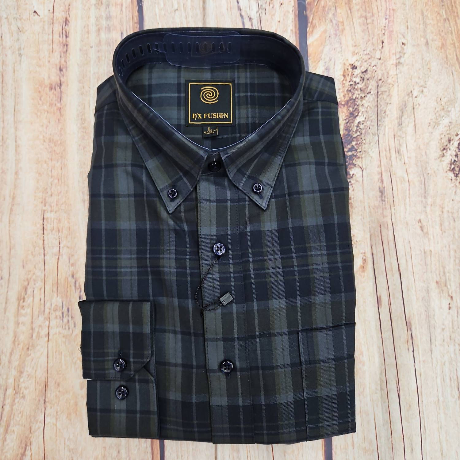 F/X Fusion Men's Long Sleeve Plaid Shirt in navy - men's shirt - alternate view