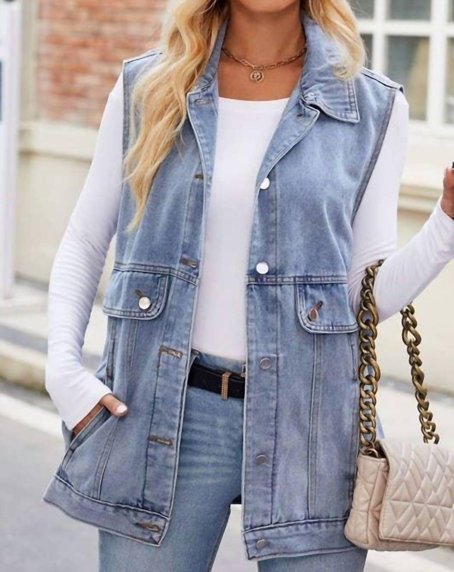 Miss Sparkling - Denim Vests With Hood