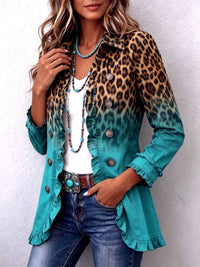 Vovalin - Leopard Ombre Ruffle Blazer Print Jacket