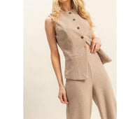 Hyfve - Ribbed Buttoned Vest And Wide-leg Pants Set