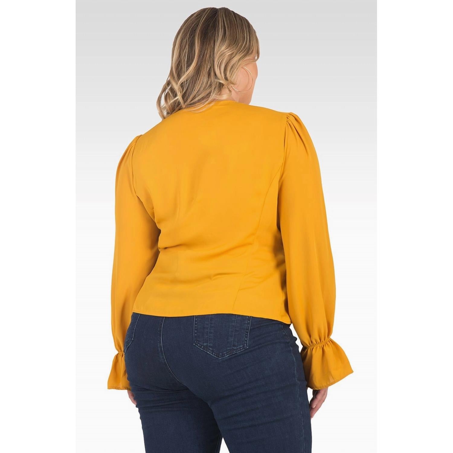 Standards & Practices - Long Sleeve Curvy Fit Surplice Wrap Blouse - Plus Size