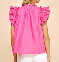 PINCH Playful Ruffled Shirt in pink - women's blouse - detail view