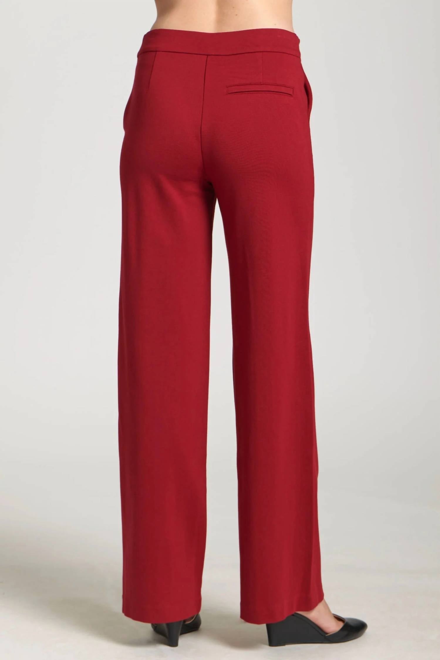 APNY Front Zip With Pin Tucked Leg Pant in cherry red - women's pants - detail view