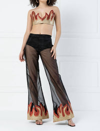 Kikiriki Organza Glitter Flame Cuff Pants in black - women's pants