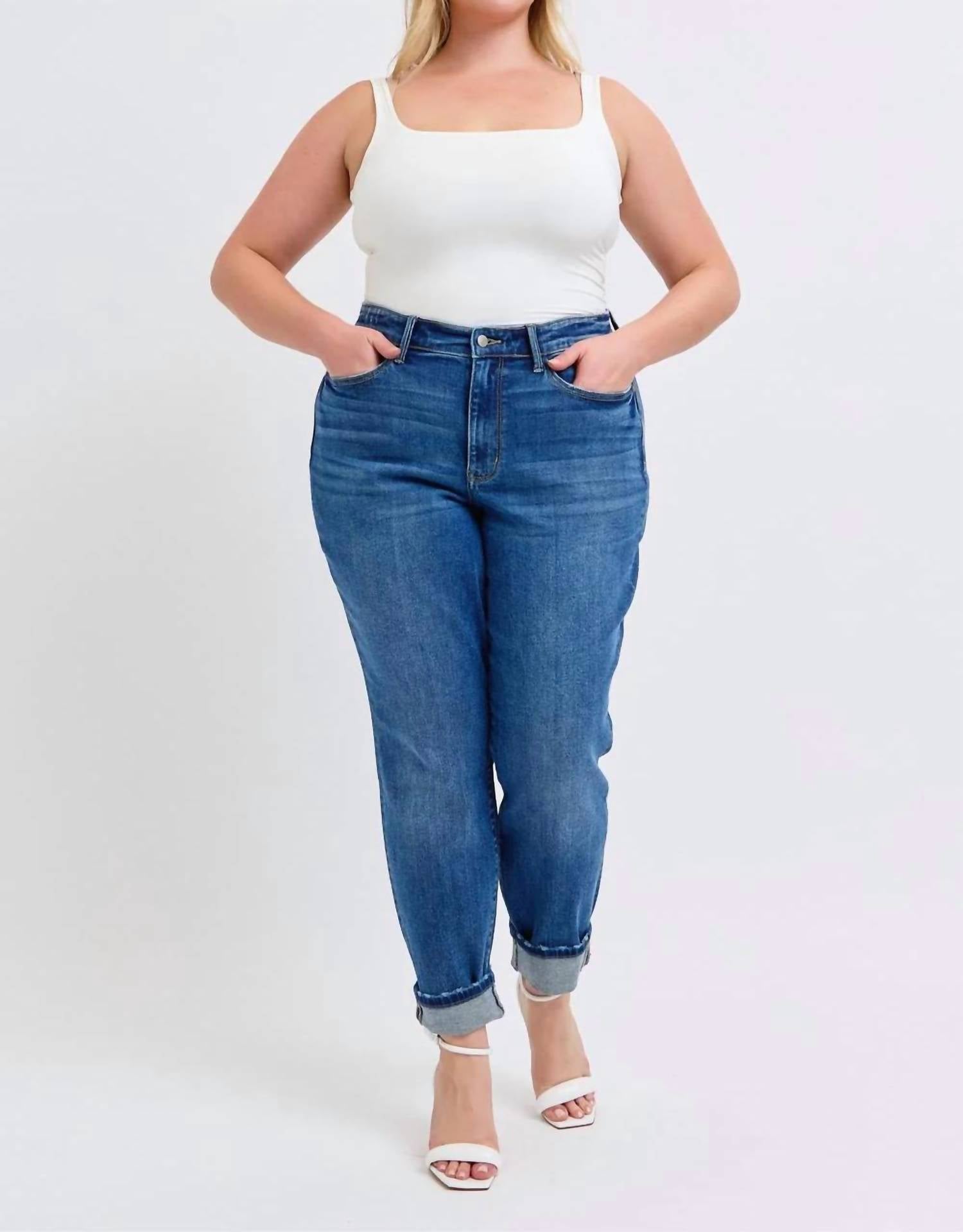 Judy Blue - Mid Rise Boyfriend Jeans With Cuff