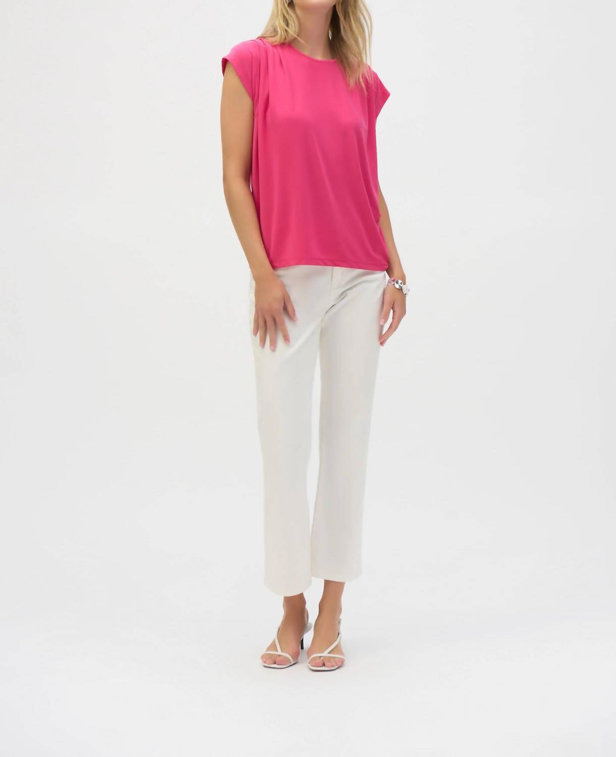 Joseph Ribkoff - Pleated Crew Neck Cap Sleeve Top