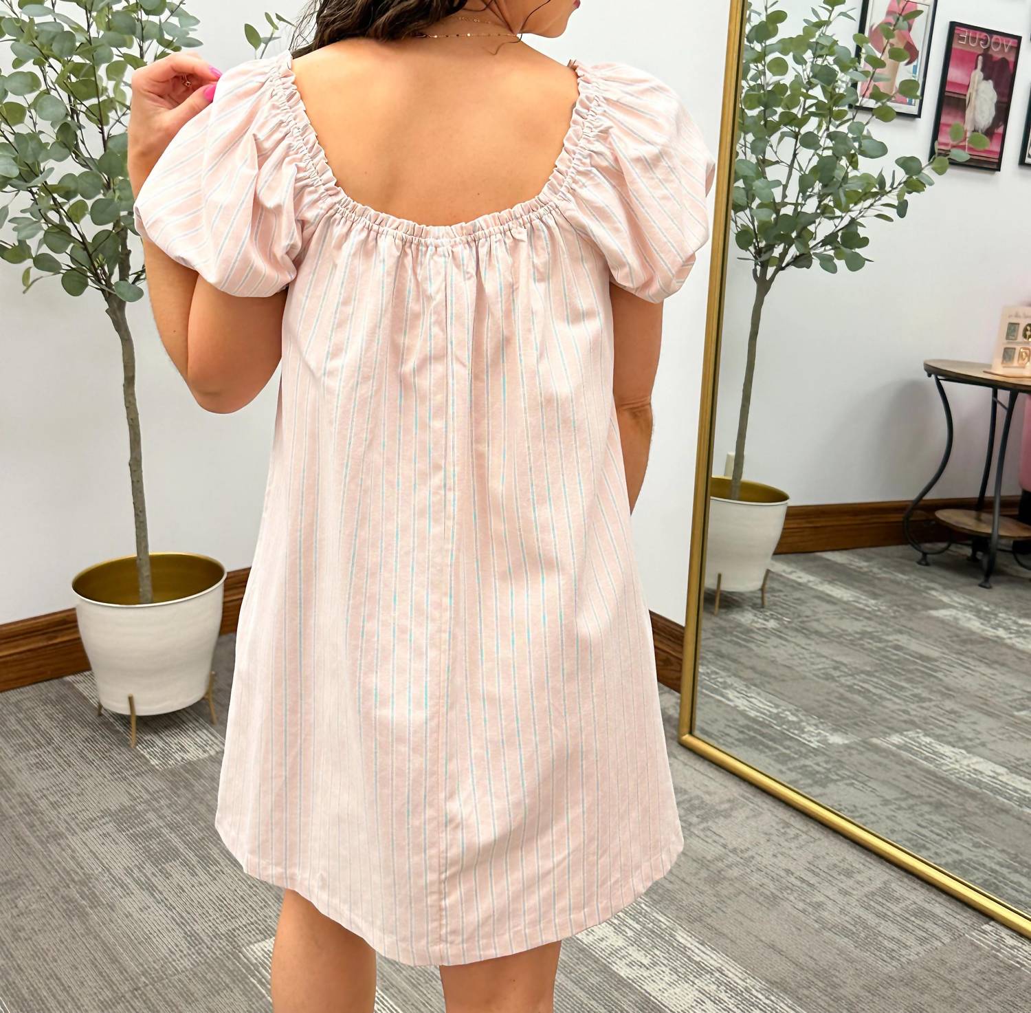 Gilli - Melissa Striped Puff Sleeve Mini Dress