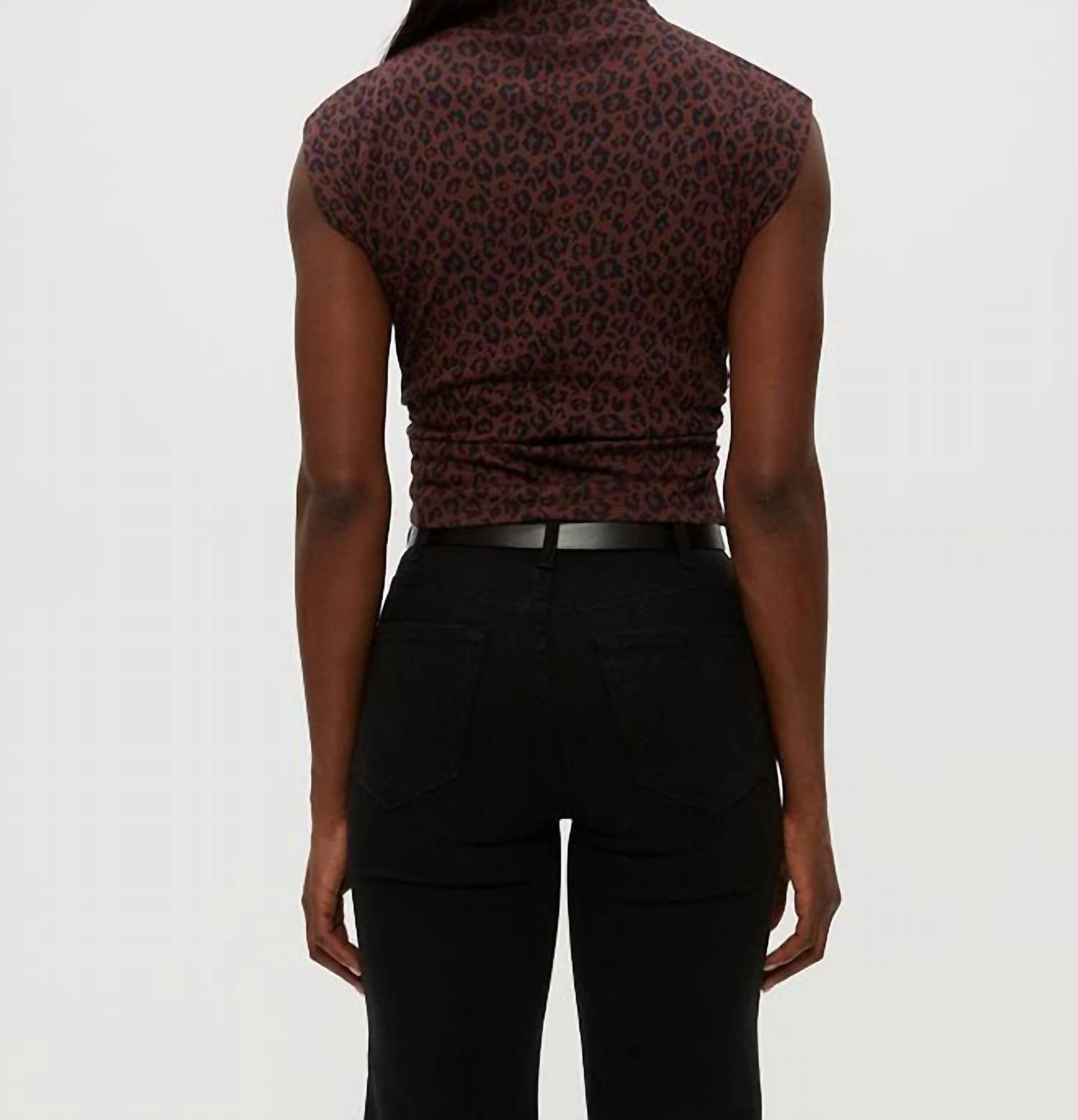 Michael Stars Amara Mock Neck Power Shoulder Top in espresso leopard - women's blouse - view 5