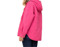 And The Why Quilted Half Zip Up Leopard Detailed Hoodie in fuchsia - women's top - view 4