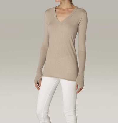 Enza Costa - CASHMERE FITTED CUFFED LONG SLEEVE V TOP