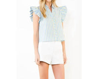 Thml - Flutter Sleeve Striped Button Top