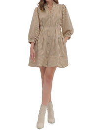 Entro - Striped Three Quarter Puff Sleeve Mini Dress